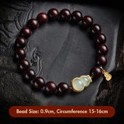 Buddha Stones Small Leaf Red Sandalwood Gourd Jade Calm Relaxation Bracelet Bracelet BS 22