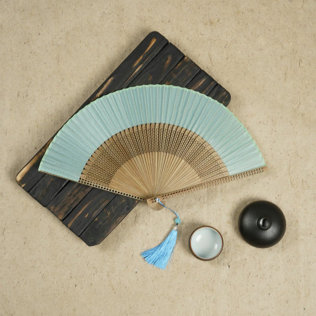 Buddha Stones Vintage Handheld Folding Fan With Bamboo Frames