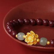 Buddha Stones 999 Sterling Silver Lotus Cinnabar Hetian Jade Blessing Bracelet Bracelet BS 4