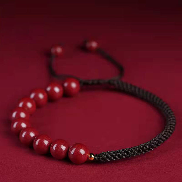 Buddha Stones Natural Cinnabar King Kong Knot Blessing String Bracelet Bracelet BS Cinnabar Brown String 6mm