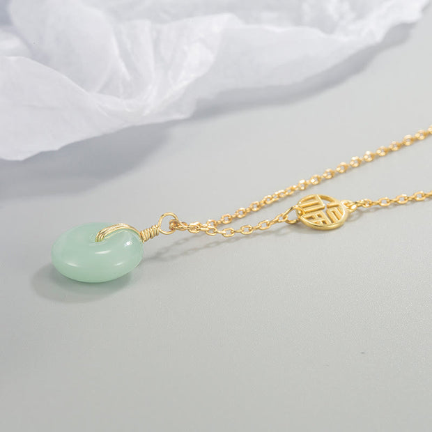 Buddha Stones Jade Fu Character Copper Coin Peace Buckle Abundance Necklace Pendant Necklaces & Pendants BS 4