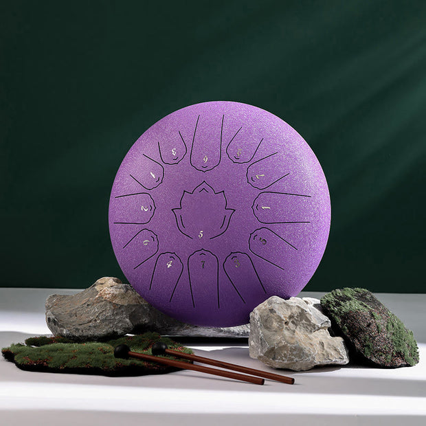 Buddha Stones Steel Tongue Drum Sound Healing Mindfulness Lotus Pattern Yoga Drum Kit 13 Note 12 Inch Percussion Instrument