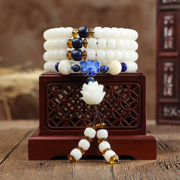 Buddha Stones White Bodhi Seed Mala 108  Beads Wealth Bracelet Bracelet BS main
