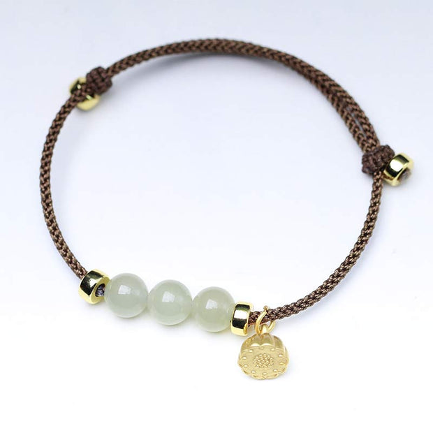 Buddha Stones Natural Jade Lotus Seed Strength Red String Weave Bracelet Bracelet BS Brown(Wrist Circumference 14-20cm)
