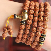 Buddha Stones 108 Mala Beads Rudraksha Bodhi Seed Dzi Bead Luck Wealth Bracelet Mala Bracelet BS 6