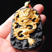 Buddha Stones 18k Gold-plated Dragon Obsidian Lucky Pendant Necklace Necklaces & Pendants BS 3