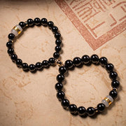 Buddha Stones Black Obsidian Jade Om Mani Padme Hum Strength Couple Magnetic Bracelet Bracelet BS 8mm&10mm