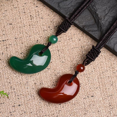 Buddha Stones Red Agate Green Agate Moon Pattern Confidence Calm Necklace Necklaces & Pendants BS main
