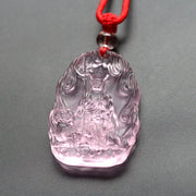 Buddha Stones Ksitigarbha Buddha Liuli Crystal Serenity Amulet Necklace Pendant Necklaces & Pendants BS Pink Ksitigarbha