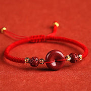 Buddha Stones Handmade Lotus Cinnabar Peace Buckle Blessing Braid Bracelet Bracelet BS Red(Wrist Circumference 14-18cm)
