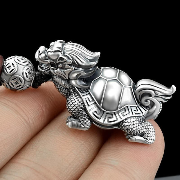 Buddha Stones Dragon Turtle Copper Coin Wealth Key Chain
