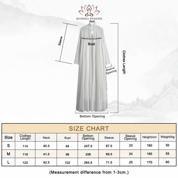 Buddha Stones Simple Design Meditation Spiritual Long Dress Zen Practice Yoga Clothing Women's White Gown Clothes BS 10