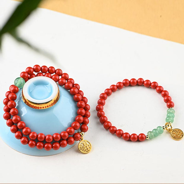 Buddha Stones Tibetan Cinnabar Green Aventurine Luck Bracelet Necklace Bracelet BS 7