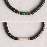 Buddha Stones Ebony Wood Malachite Shoushan Stone White Crystal Jade Balance Bracelet Bracelet BS 15