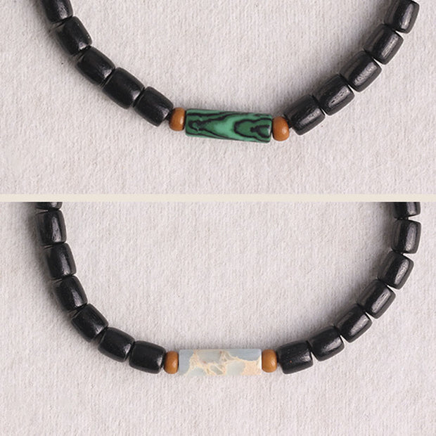 Buddha Stones Ebony Wood Malachite Shoushan Stone White Crystal Jade Balance Bracelet Bracelet BS 15