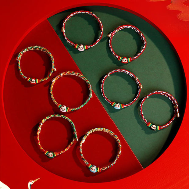 Buddha Stones Colorful Rope Zongzi Pattern Fu Character Luck Handmade Bracelet