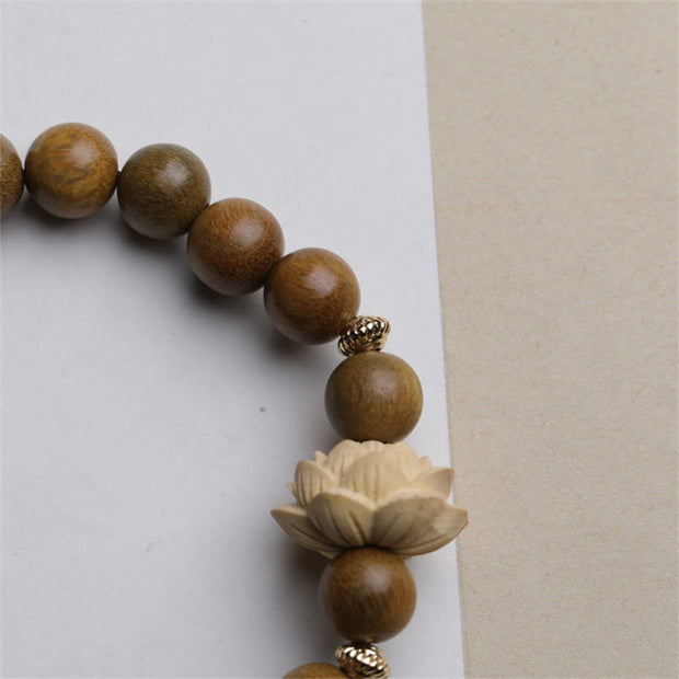 Buddha Stones Green Sandalwood Boxwood Lotus Soothing Bracelet Bracelet BS 6