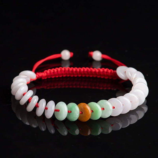 Buddha Stones Round Jade Lucky Red String Weave Bracelet Bracelet BS 14