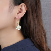 Buddha Stones White Jade Protection Harmony Drop Earrings Earrings BS 4