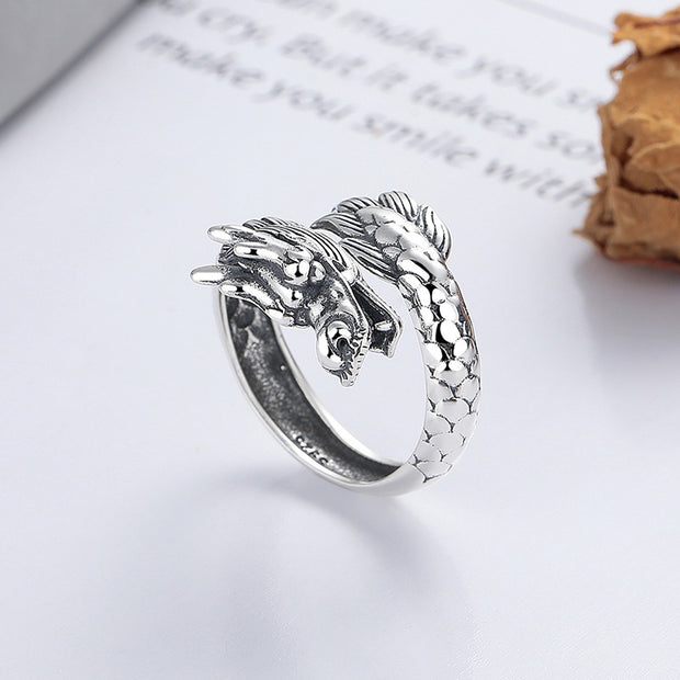 Buddha Stones 925 Sterling Silver Year Of The Dragon Luck Strength Adjustable Metal Ring Ring BS 2