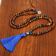 Buddha Stones 108 Mala Beads Tiger Eye Buddha Strength Bracelet Tassel Necklace Pendant