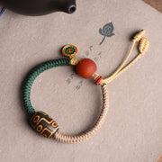 Buddha Stones Handmade Tibetan Nine-Eye Dzi Bead Wealth Rope Bracelet