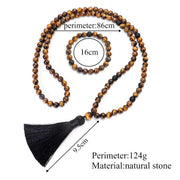 Buddha Stones 108 Beads Mala Tiger Eye Protection Tassel Bracelet Mala Bracelet BS 11