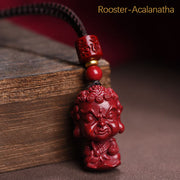 Buddha Stones Chinese Zodiac Natal Buddha Natural Cinnabar Amulet Keep Away Evil Spirits Necklace Pendant Necklaces & Pendants BS Rooster-Acalanatha