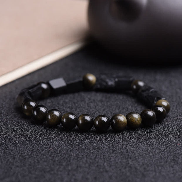 Buddha Stones  Gold Sheen Obsidian Black Tourmaline Wealth Bracelet Bracelet BS 4