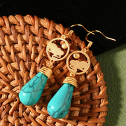 Buddha Stones Vintage Turquoise Auspicious Cloud Strength Drop Dangle Earrings Earrings BS 3