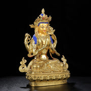 Buddha Stones Chenrezig Four-armed Avalokitesvara Protection Copper Gold Plated Statue Decoration Decorations BS 3
