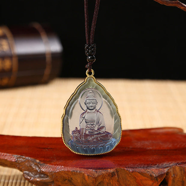Buddha Stones Tibetan Buddha Liuli Crystal Serenity Necklace Pendant Necklaces & Pendants BS Blue Buddha