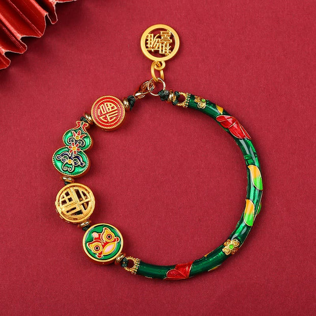 Buddha Stones Tibetan Gourd Fortune Happiness Lion Wealth Luck Bracelet Bracelet BS Green