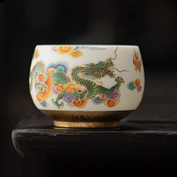 Buddha Stones Dragon Phoenix Auspicious Clouds Ceramic Teacup Kung Fu Tea Cup