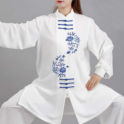 Buddha Stones Flower Embroidery Meditation Prayer Spiritual Zen Tai Chi Qigong Practice Unisex Clothing Set Clothes BS XXXL