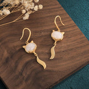 Buddha Stones FengShui White Jade Fox Fortune Earrings Earrings BS 3