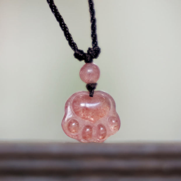 Buddha Stones Strawberry Quartz Lovely Cat Paw Claw Healing Necklace Pendant Necklaces & Pendants BS 5