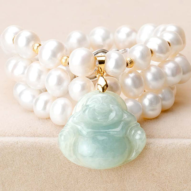 Buddha Stones Laughing Buddha Jade Pearl Prosperity Necklace Pendant Bracelet Earrings Necklaces & Pendants BS 6