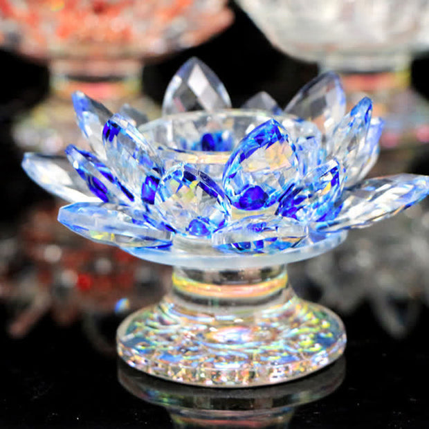 Buddha Stones Lotus Flower Crystal Candle Holder Home Office Offering Decoration Candle Holder BS Blue