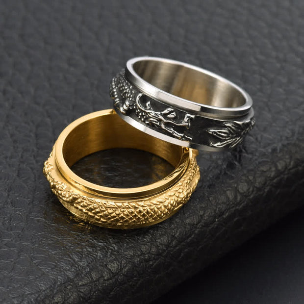 Buddha Stones Dragon Titanium Steel Stimulation Rotatable Ring
