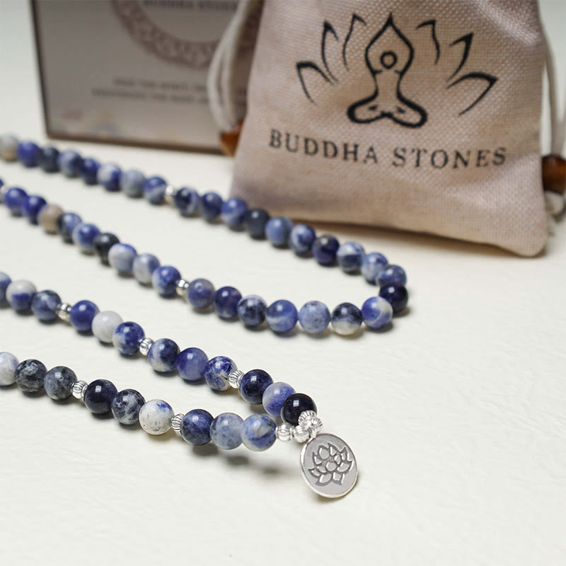 Buddha Stones Natural Blue Aventurine Lotus Peace Necklace Bracelet 