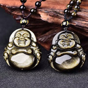 Buddha Stones Laughing Buddha Gold Sheen Obsidian Wealth Necklace Pendant Necklaces & Pendants BS 1