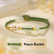 Buddha Stones Hetian Jade Peace Buckle Luck Peach Blossom Braided Bracelet Bracelet BS 2