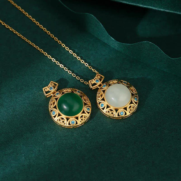 Buddha Stones 925 Sterling Silver Green Chalcedony Hetian White Jade Strength Necklace Pendant Necklaces & Pendants BS 6