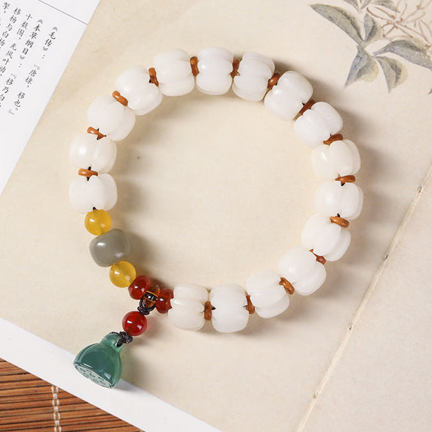 Buddha Stones Natural Bodhi Seed Red Agate Bodhi Calm Harmony Engraved Pumpkin Bead Lotus Bracelet Bracelet BS Bodhi Seed(Auspiciousness♥Luck)