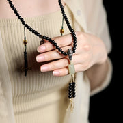 Buddha Stones Tibetan Black Onyx Hetian Jade 108 Mala Beads Fortune Bracelet Mala Bracelet BS 1