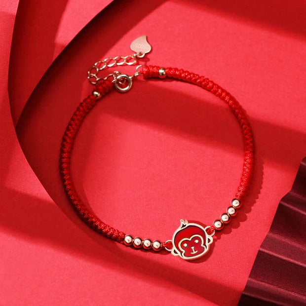Buddha Stones 925 Sterling Silver Chinese Zodiac Luck Faith Discolor Red String Bracelet