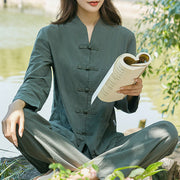 Buddha Stones Spiritual Zen Practice Yoga Meditation Prayer Uniform Cotton Linen Clothing Women's Set Clothes BS Dark Green 6XL