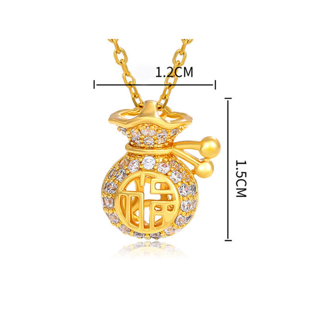 24K Gold Plated Fu Character Fortune Money Bag Necklace Pendant Necklaces & Pendants BS 7