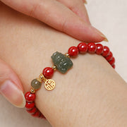 ❗❗❗A Flash Sale- Buddha Stones 925 Sterling Silver Year of the Dragon Natural Cinnabar Hetian Jade Dragon Fu Character Ruyi As One Wishes Charm Blessing Bracelet